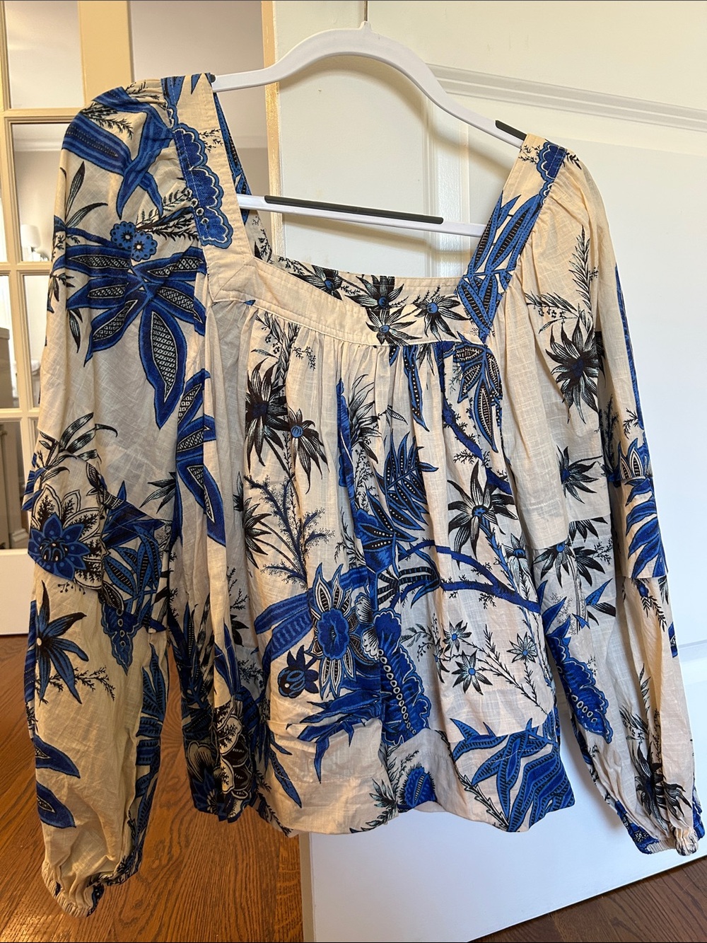 Banana Republic Cream Blouse with Bold Blue Floral Print